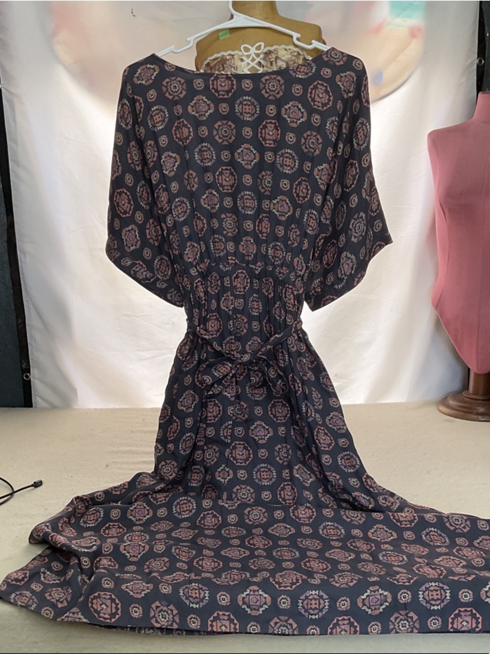 Cost Plus World Market Navy and Pink Patterned Maxi Dress